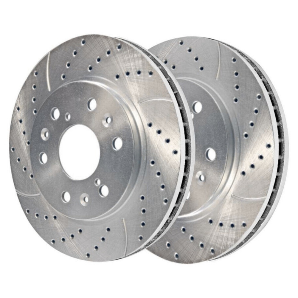 2 Sets Of - Front Drilled Slotted Brake Rotors Silver For Cadillac Chevrolet GMC 5.3L