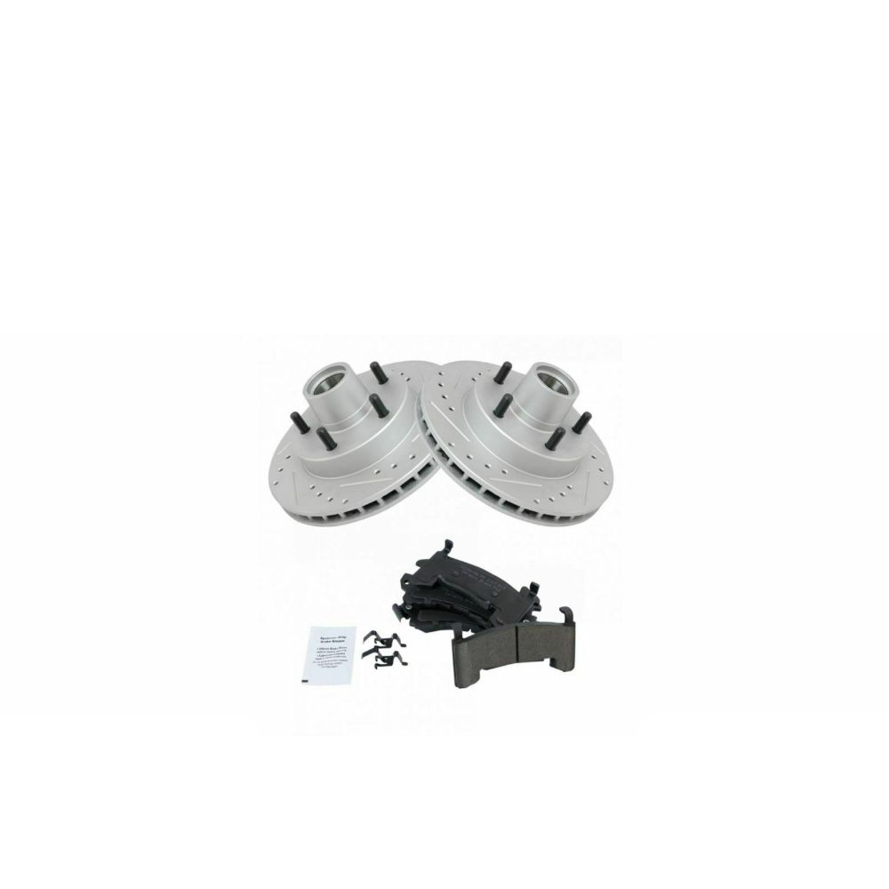 2 Sets Of - Performance Brake Rotor Drilled Slotted Coated & Ceramic Pad Front Kit
