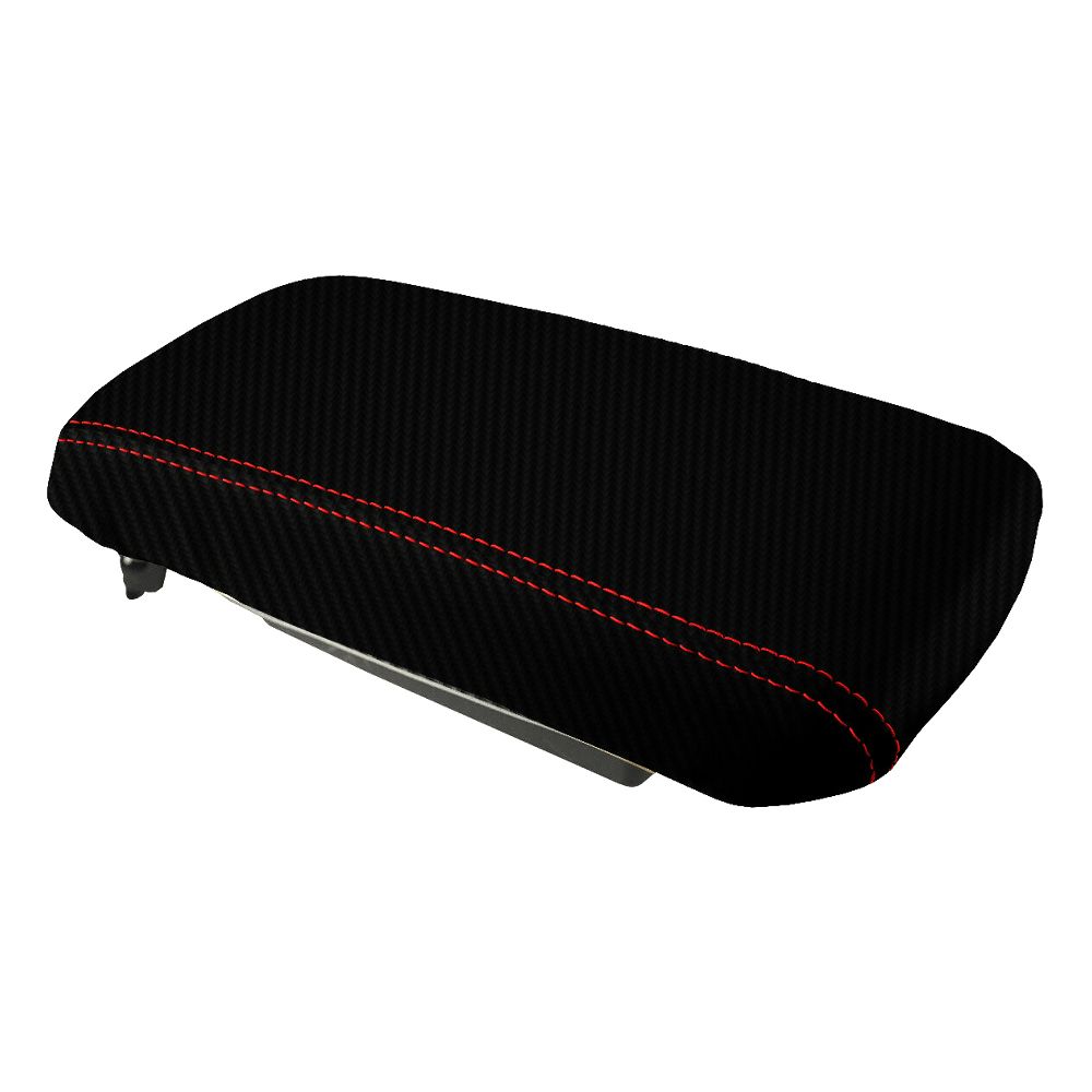 Console Lid Armrest Cover Carbon Fiber For 08-14 Dodge Avenger Sedan Red Stitch
