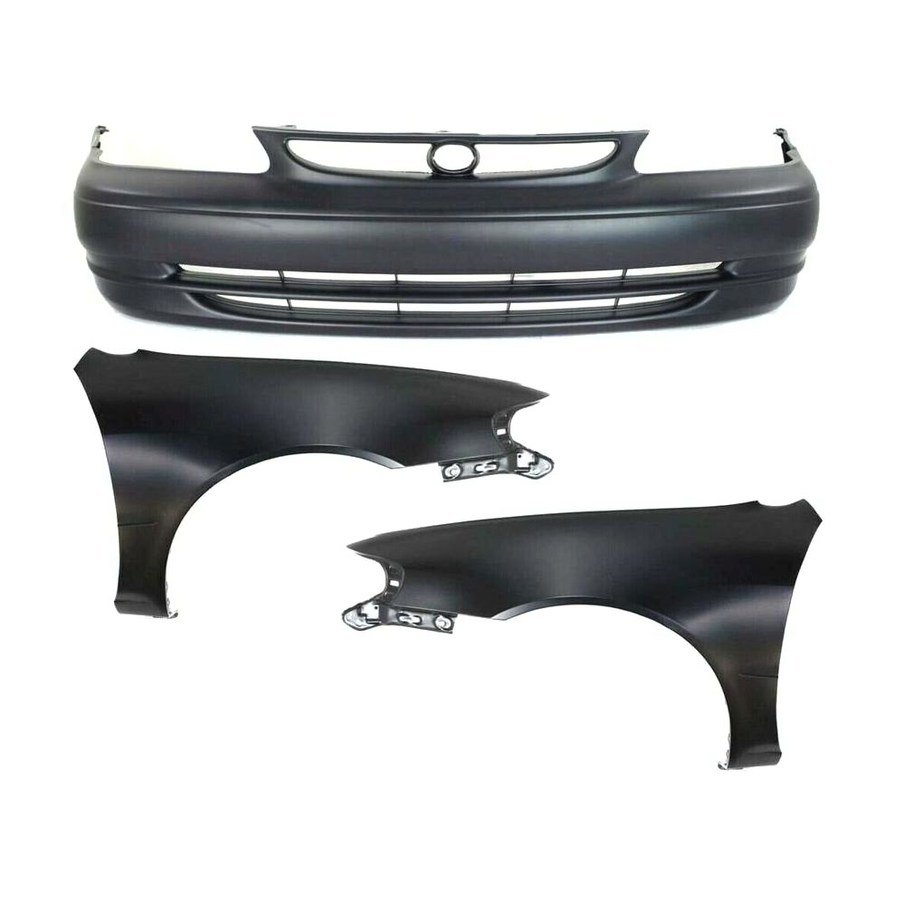 Set Of 3 Front Primed Bumper Cover Kit Fits 1998-2000 Toyota Corolla
