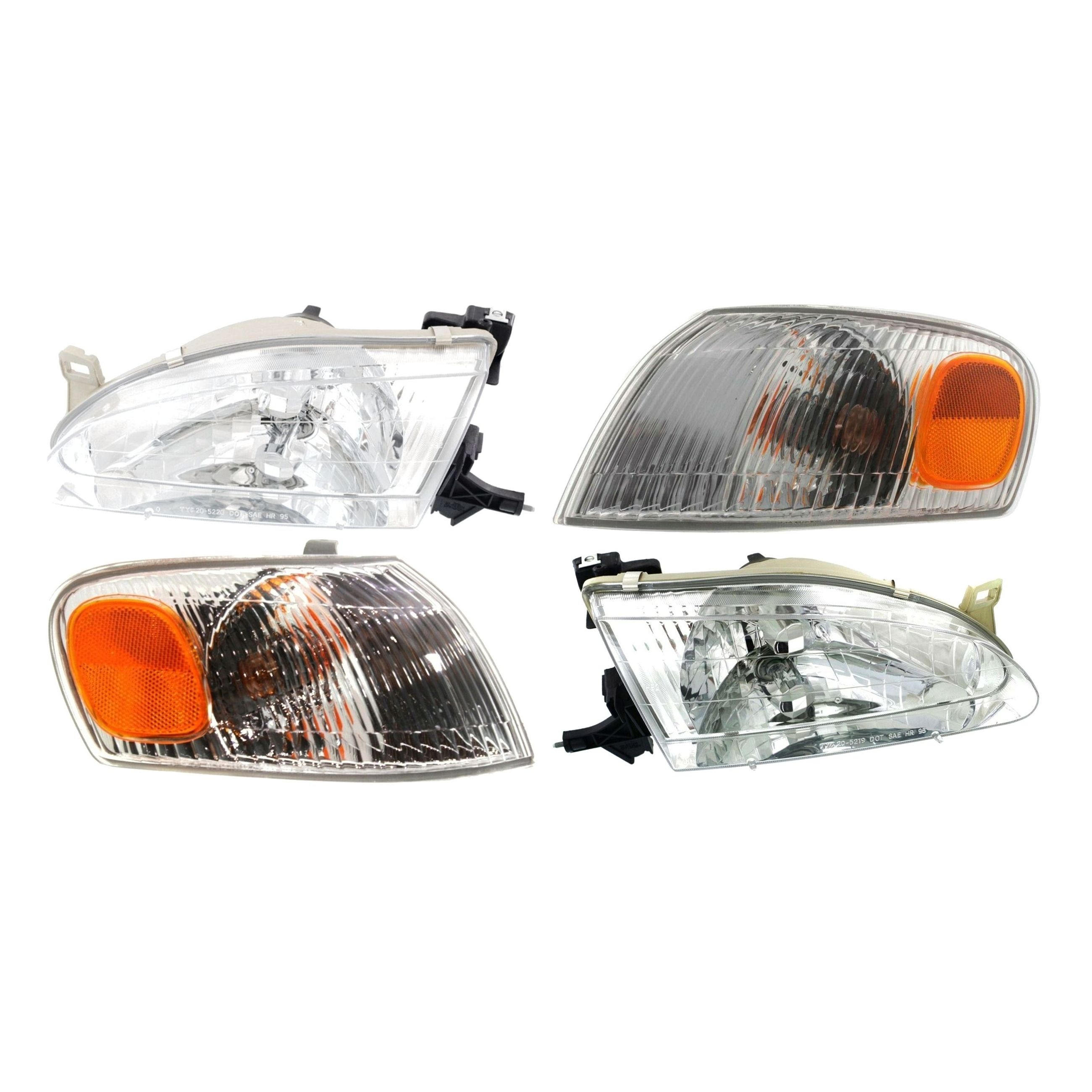 Headlights Headlamps & Corner Parking Lights Kit Set For 1998-00 Corolla Sedan