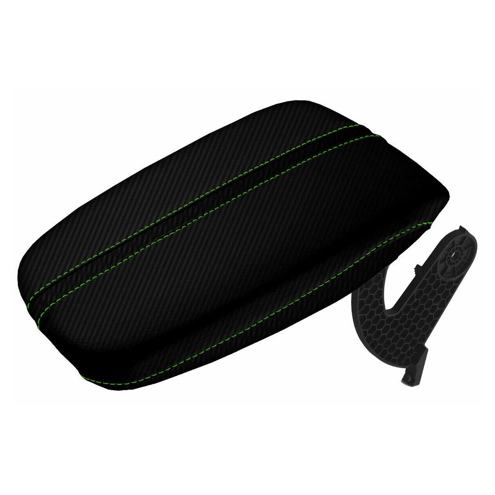 Console Lid Armrest Cover Carbon Fiber For Acura 15-20 TLX Sedan Green Stitch