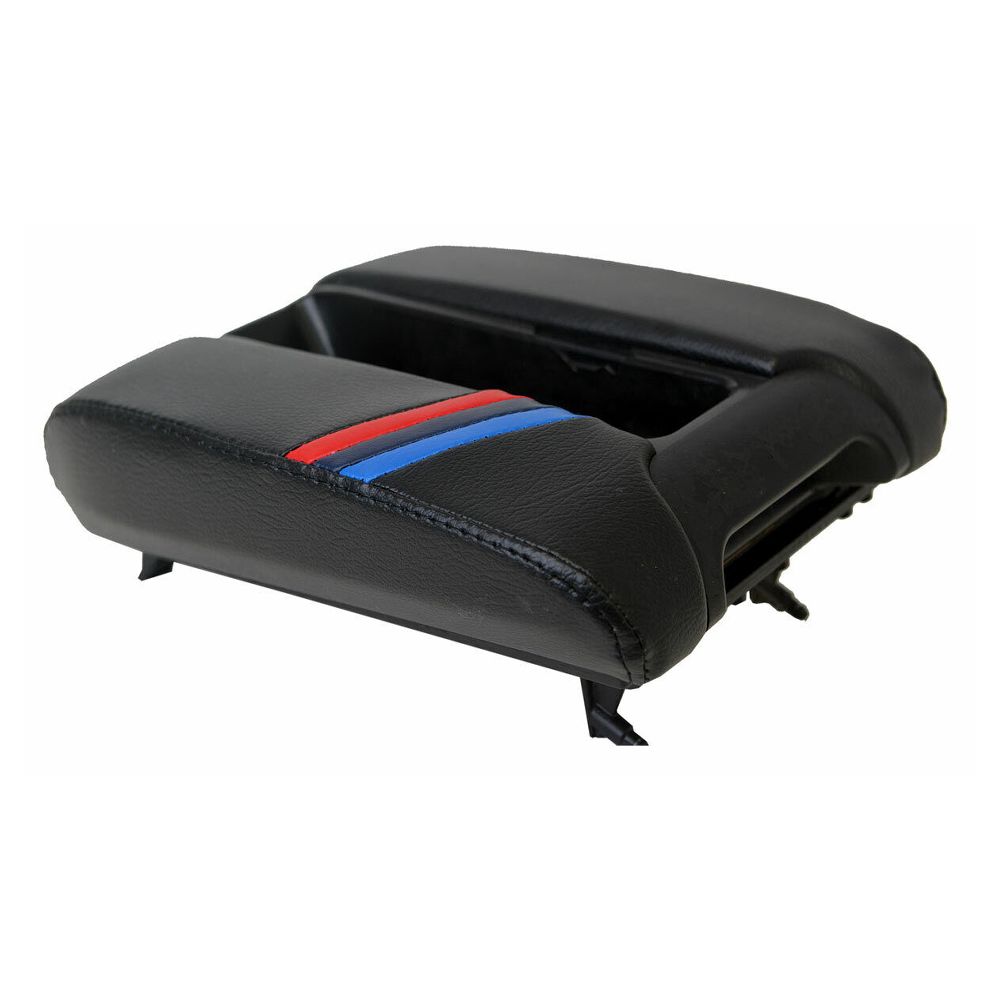 Center Console Lid Armrest Leather Cover For BMW E39 97-03 Black M Style Stripes