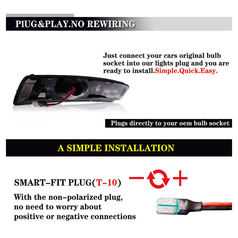 2x Smoke Front Bumper LED Side Markers Lights