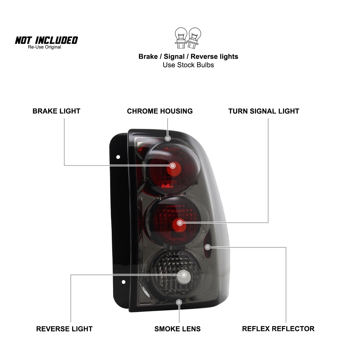 Smoke Tail Lights Brake Lamps Left+Right