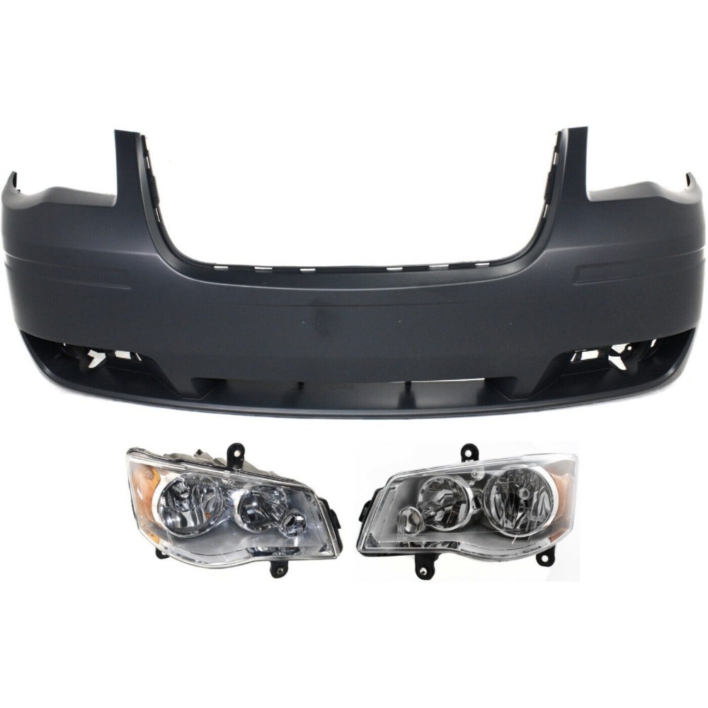 Bumper Cover Kit For 08-10 Chrysler Town & Country Mini Passenger Van Front 3pc