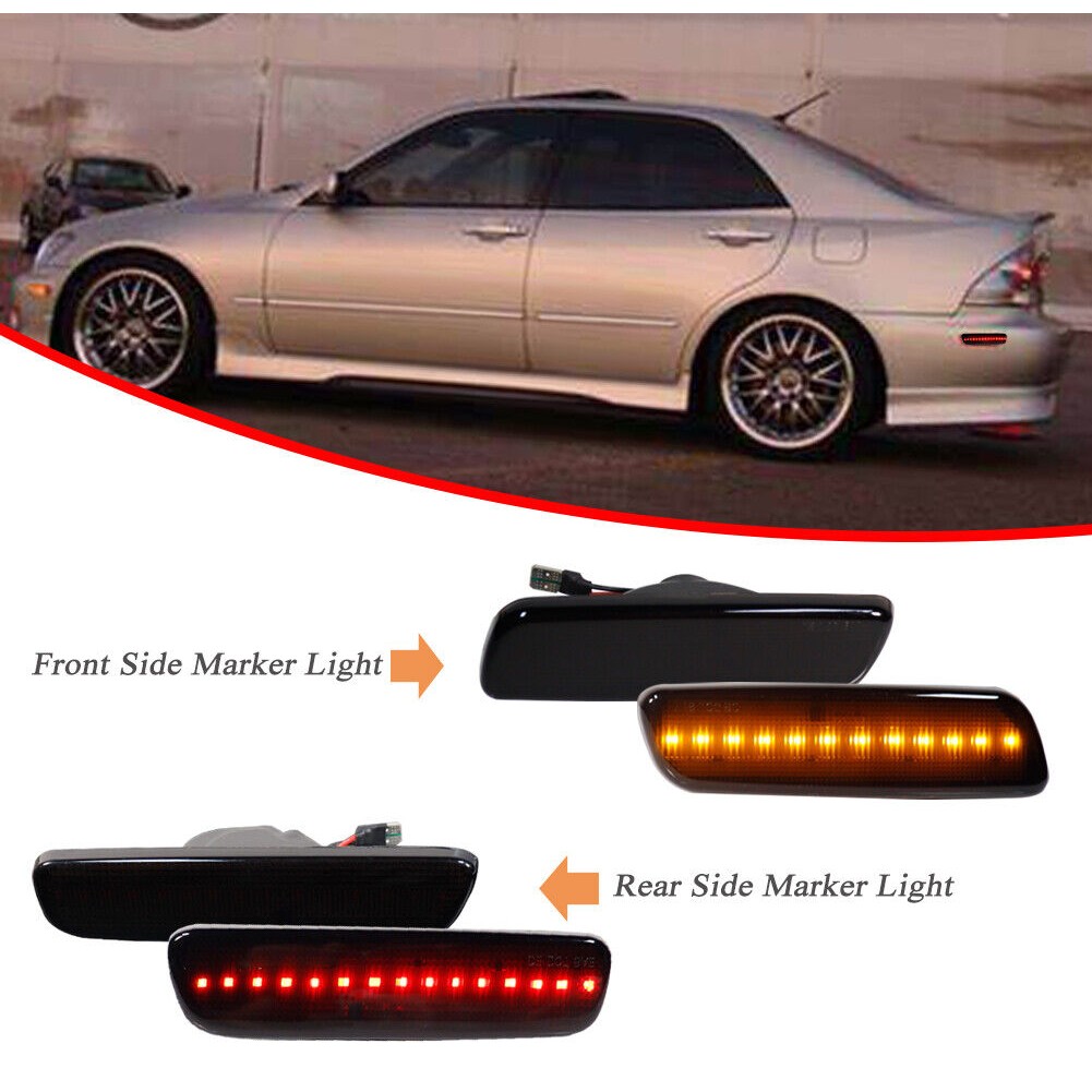 4PCS Smoke Front Amber+ Rear Red LED Side Marker Light
