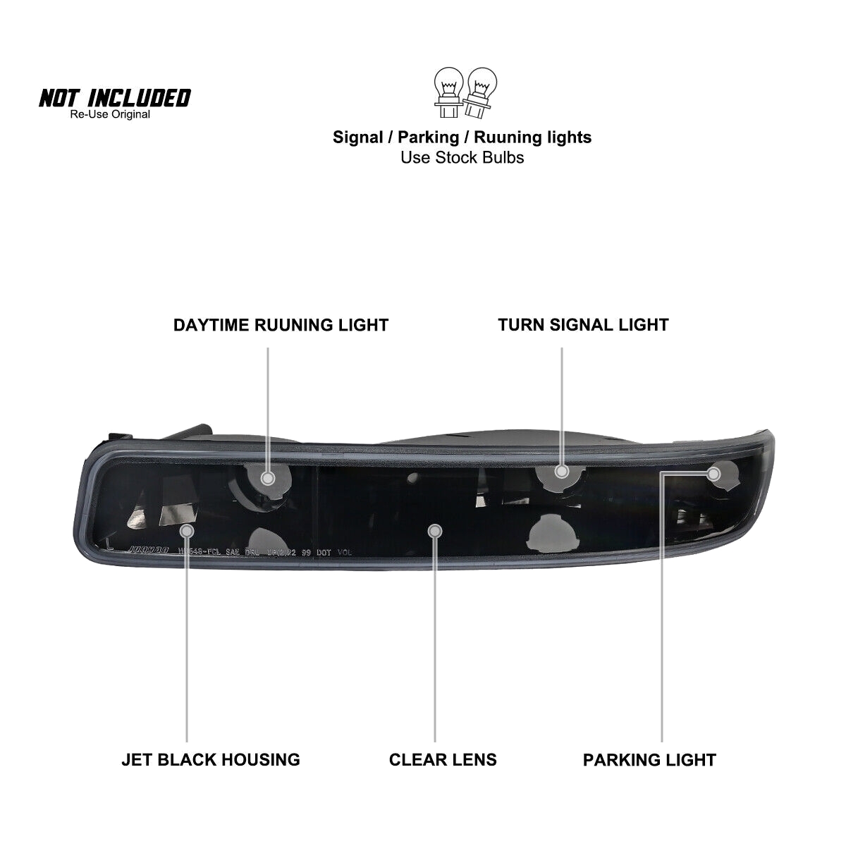 2 Sets Of - Black Bumper Lights Parking Signal Lamps