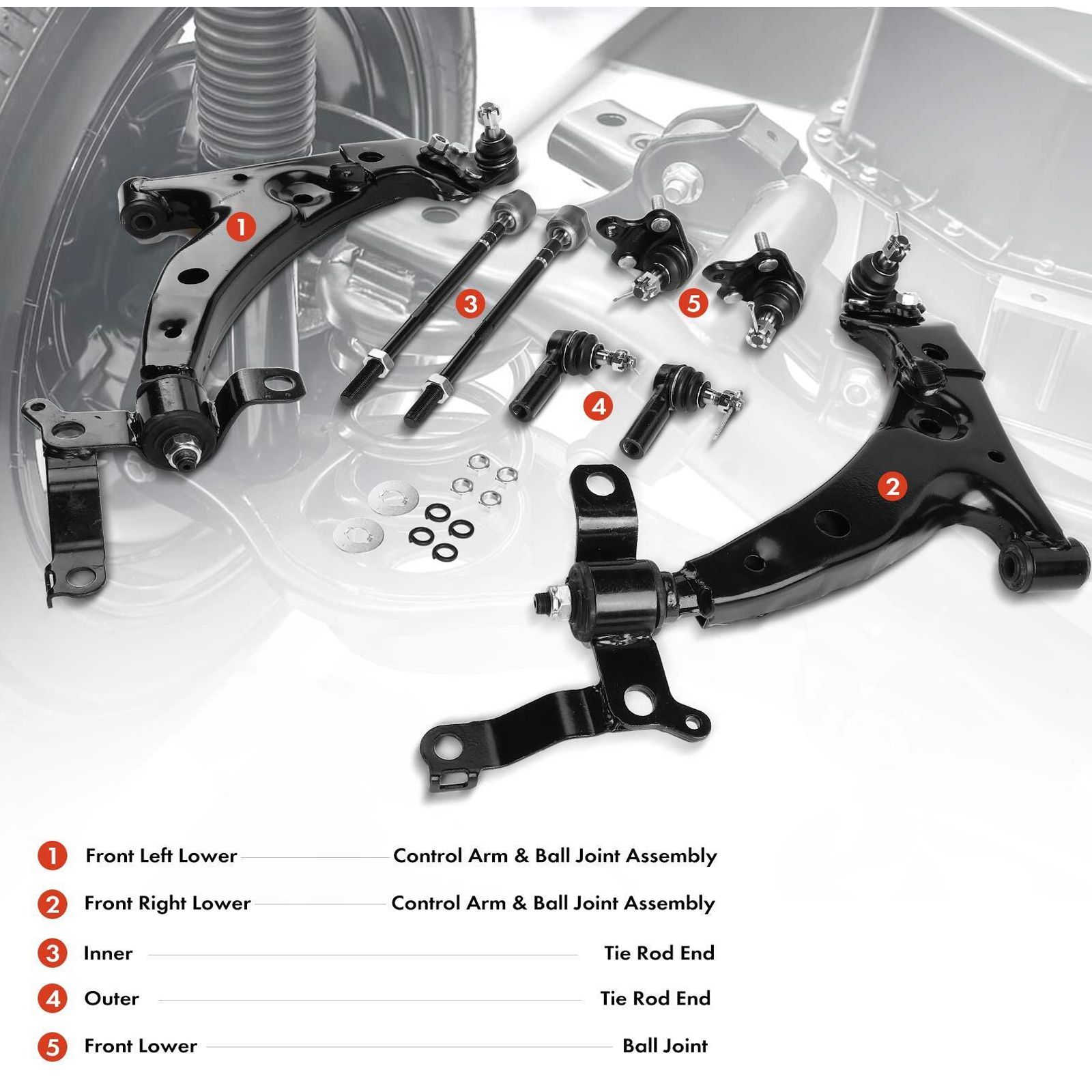 8x Front Lower Control Arm W/ Ball Joints Tie Rod Ends For Toyota Corolla 93-95