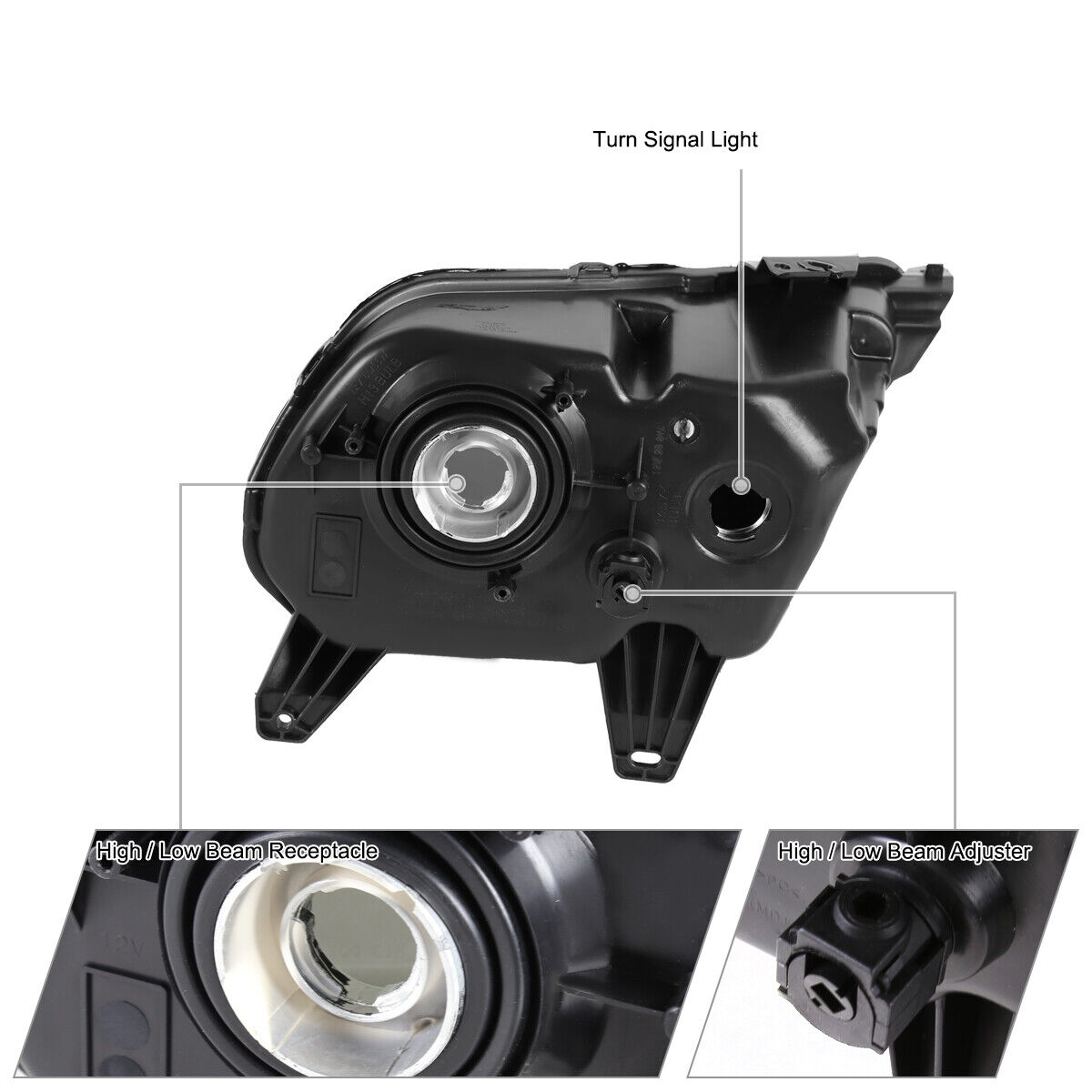 Black Headlights Assembly Lamps Left+Right Pair