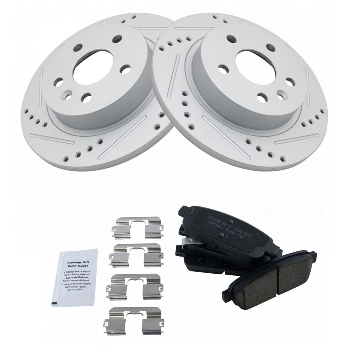Rear Performance Drilled Slotted Coated Brake Rotor & Posi Ceramic Pad Kit
