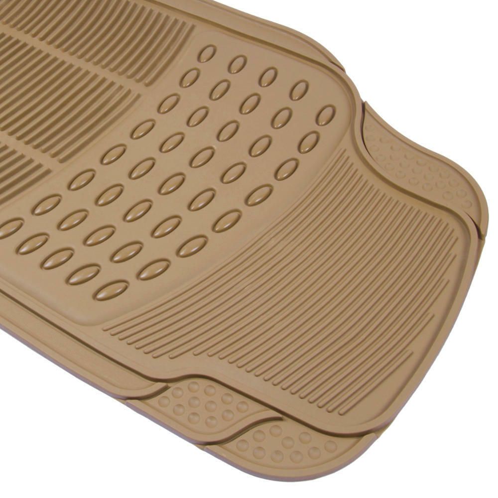 Car Rubber Floor Mats For All Weather Heavy Duty Tech 4pcS Trimmable Beige