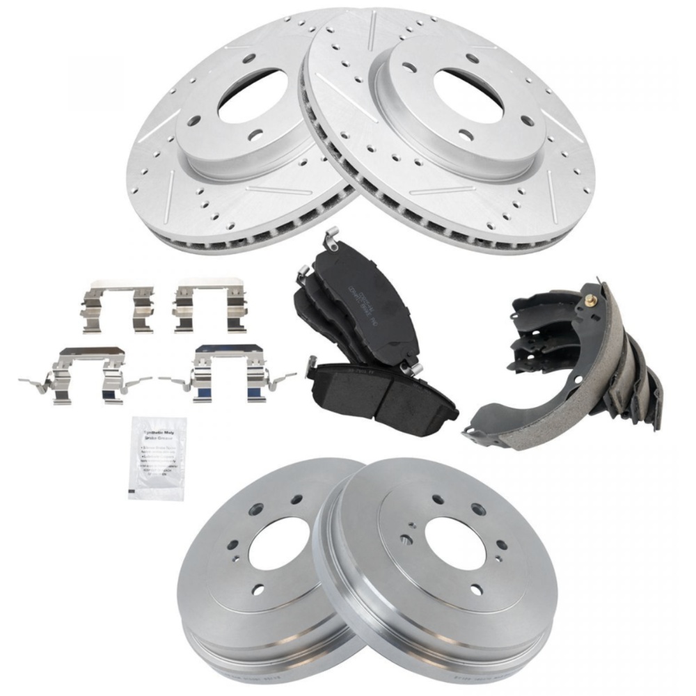 Front & Rear Ceramic Disc Brake Pad Rotor & Drum Kit W/Chemicals For Nissan