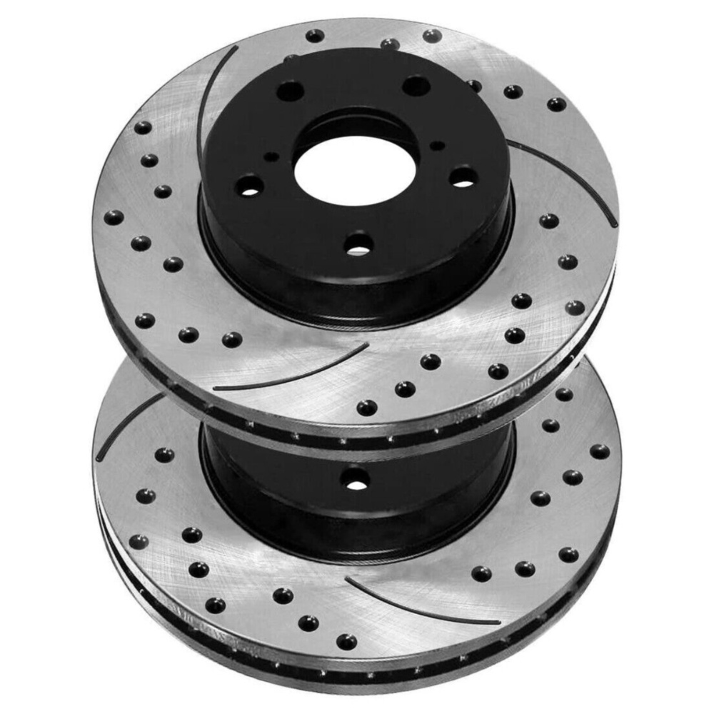 Front Drilled Slotted Brake Rotors Black & Pads For Avalon Camry ES300 Solara