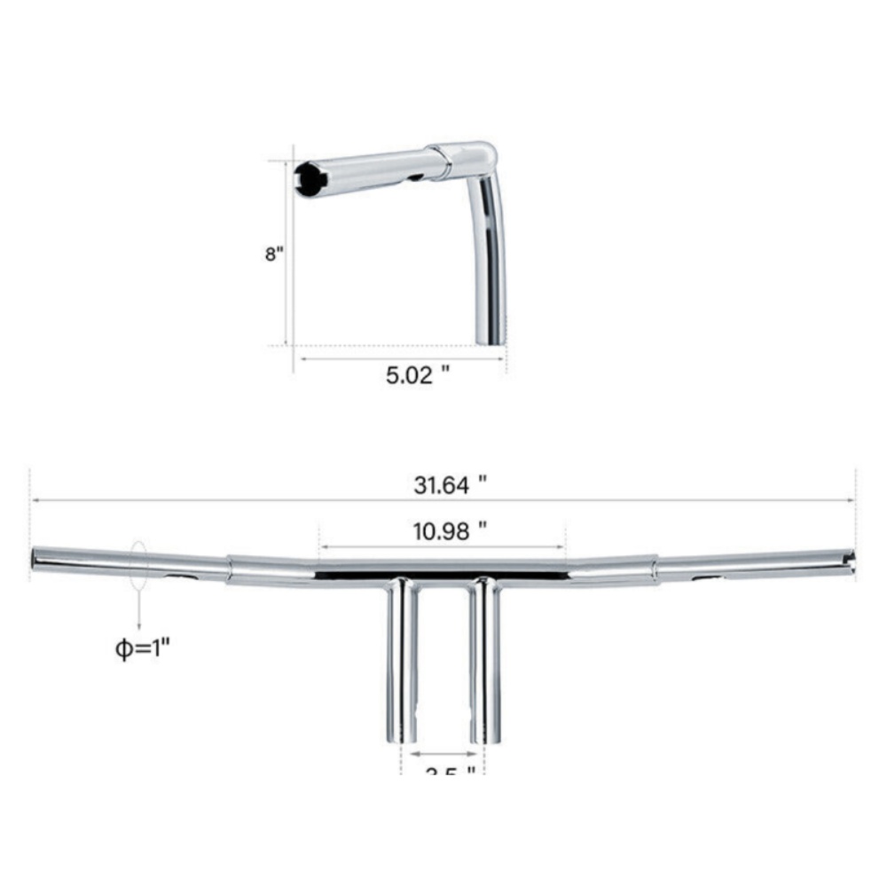 Chrome 1-1/4" Fat 8"Rise T-Bar Handlebar For Harley-Davidson Road Drag Bar