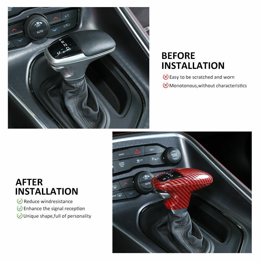Red Carbon Fiber Center Gear Shift Knob Cover Trim