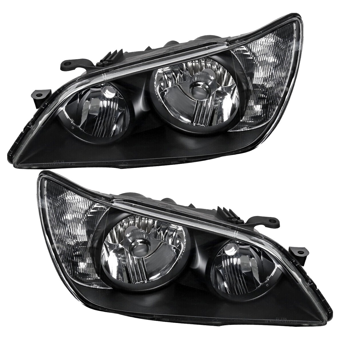 Black Headlights Assembly Lamps Left+Right Pair