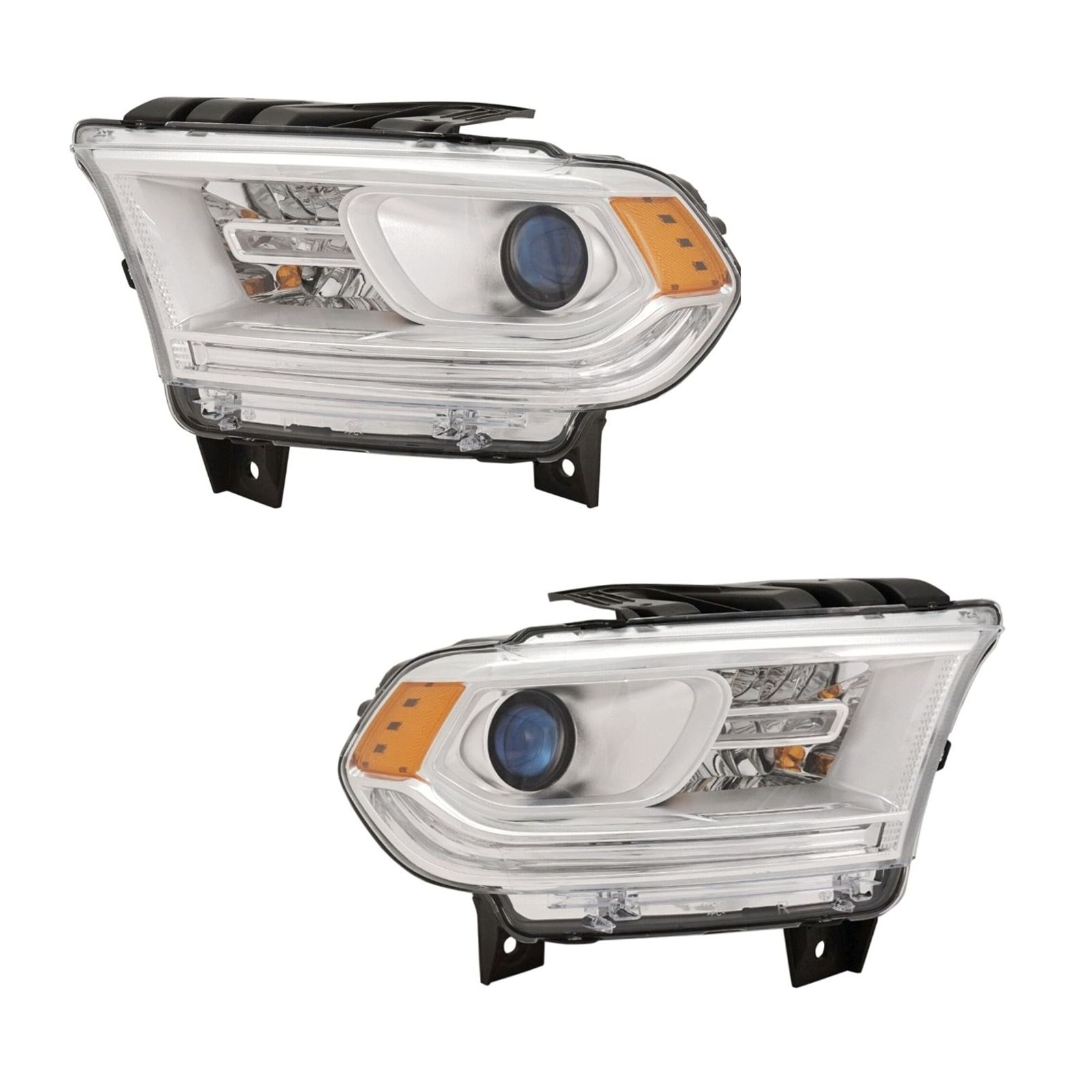 Headlight Set For Dodge 16-20 Durango Left And Right Clear Lens Chrome Housing