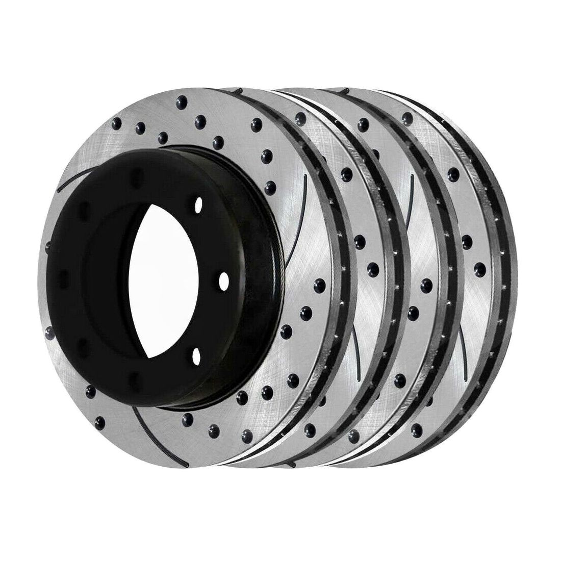 Front & Rear Drilled Slotted Brake Rotors Black Set Of 4 For Chevy GMC Hummer