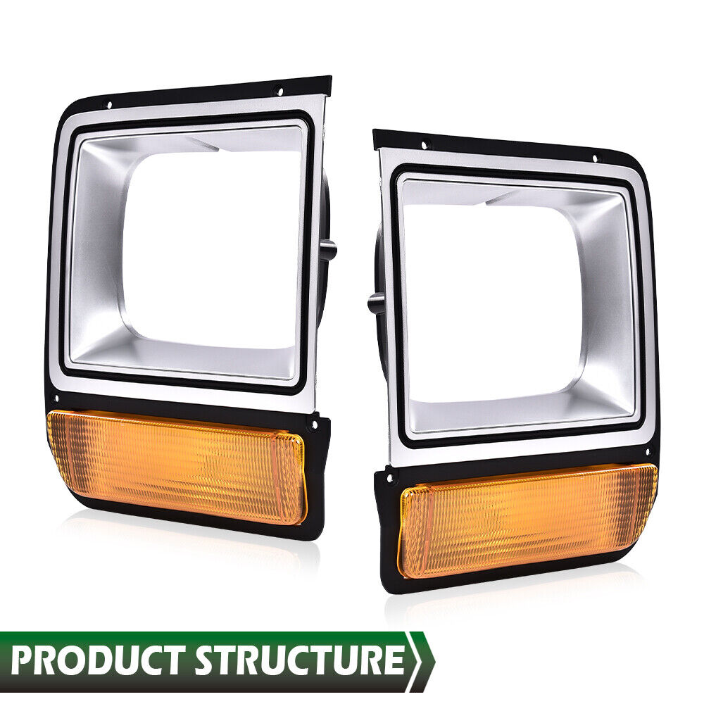 Pair Headlight Bezel Trim W/Parking Turn Signal Light For 90 D150 S W Truck