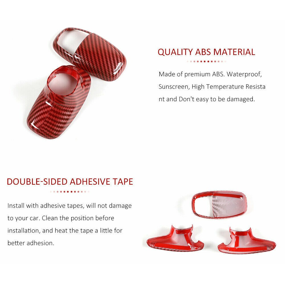 2 Sets Of - Red Carbon Fiber Center Gear Shift Knob Cover Trim