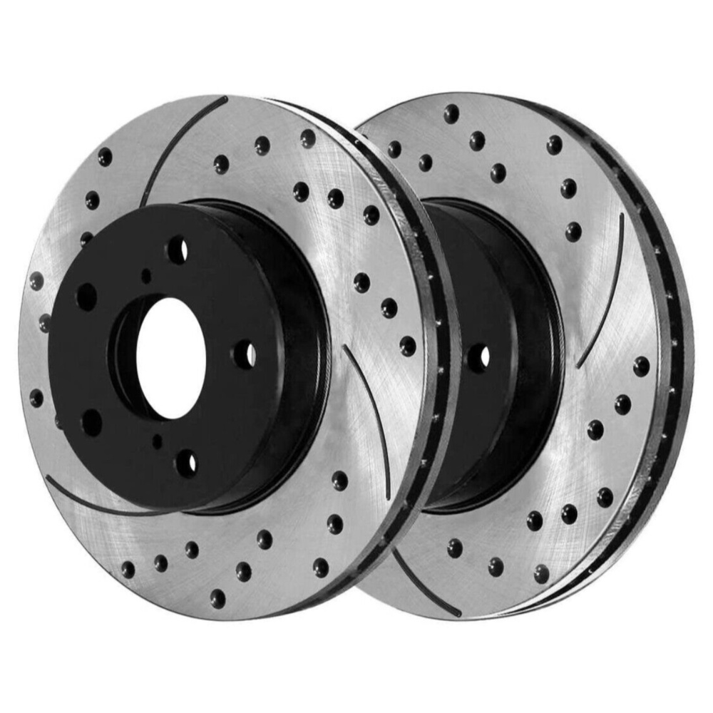 Front Drilled Slotted Brake Rotors Black & Pads For Avalon Camry ES300 Solara