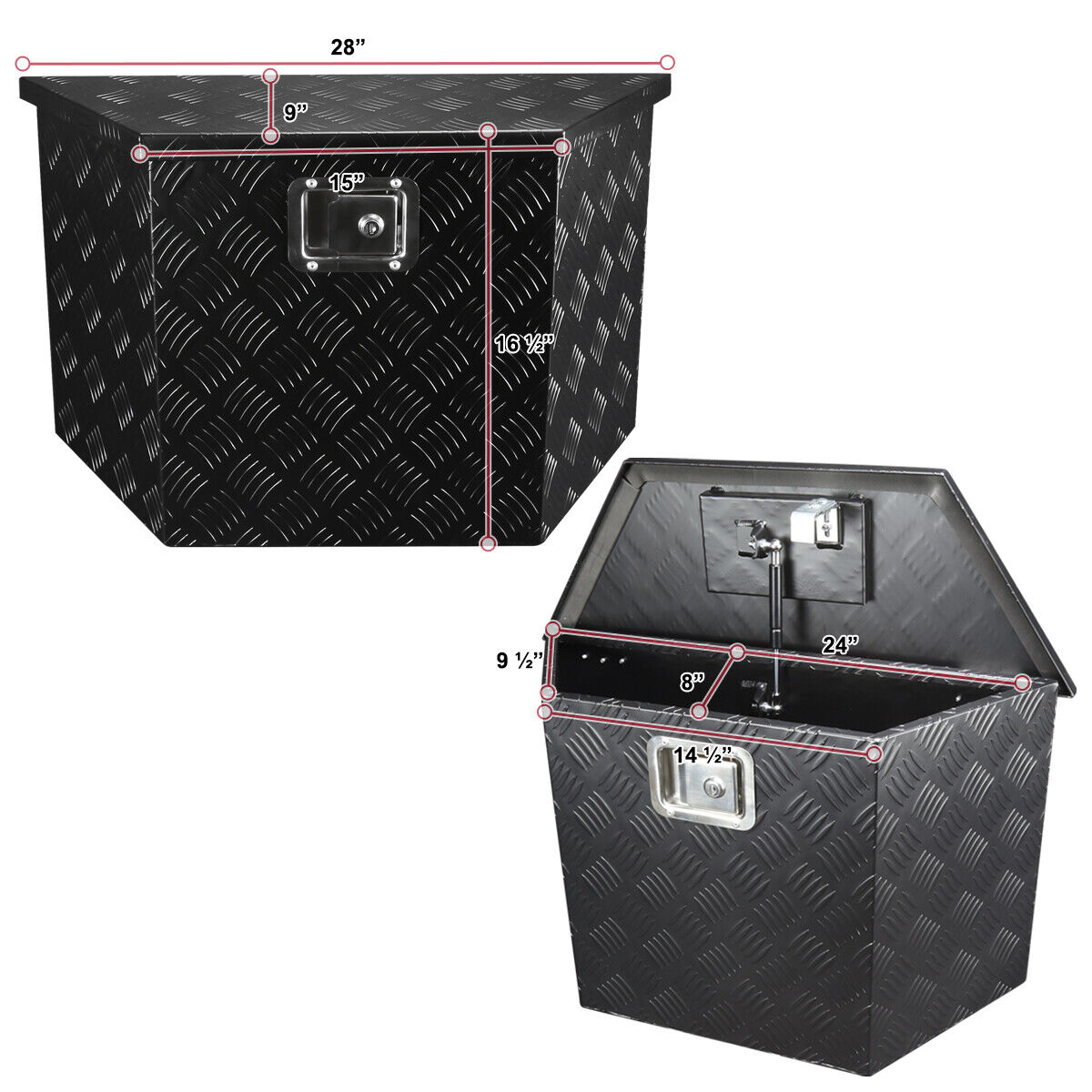 Tool Box 28"/15" Heavy Duty Black Aluminum Truck Pickup Storage W/Lock+Keys