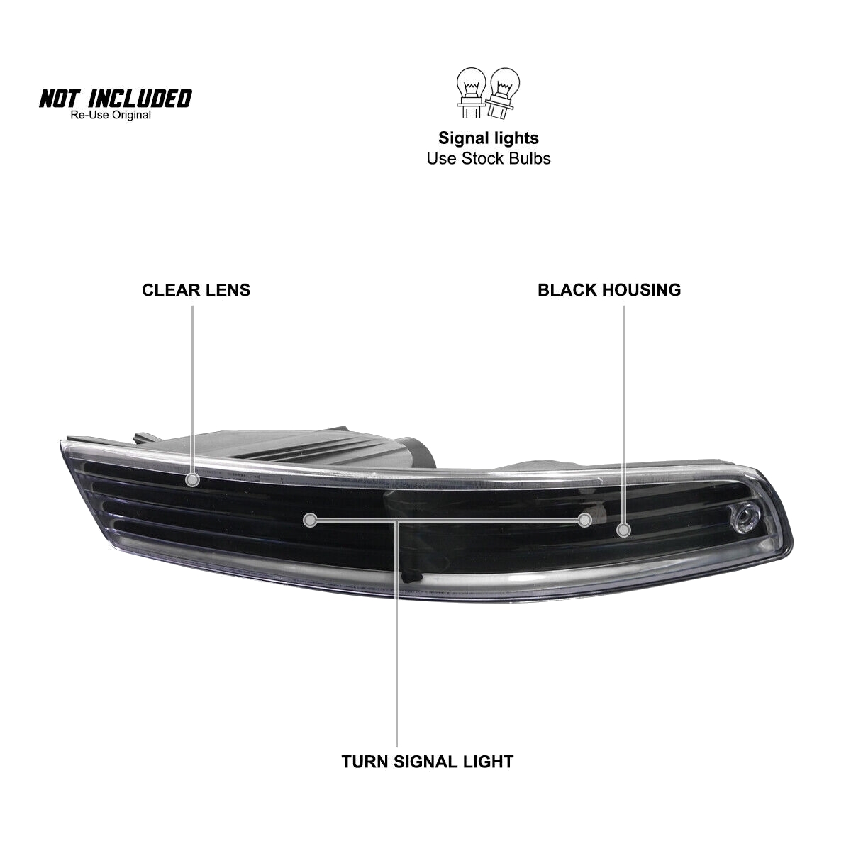 2 Sets Of - Black Bumper Lights Front Turn Signal Lamp