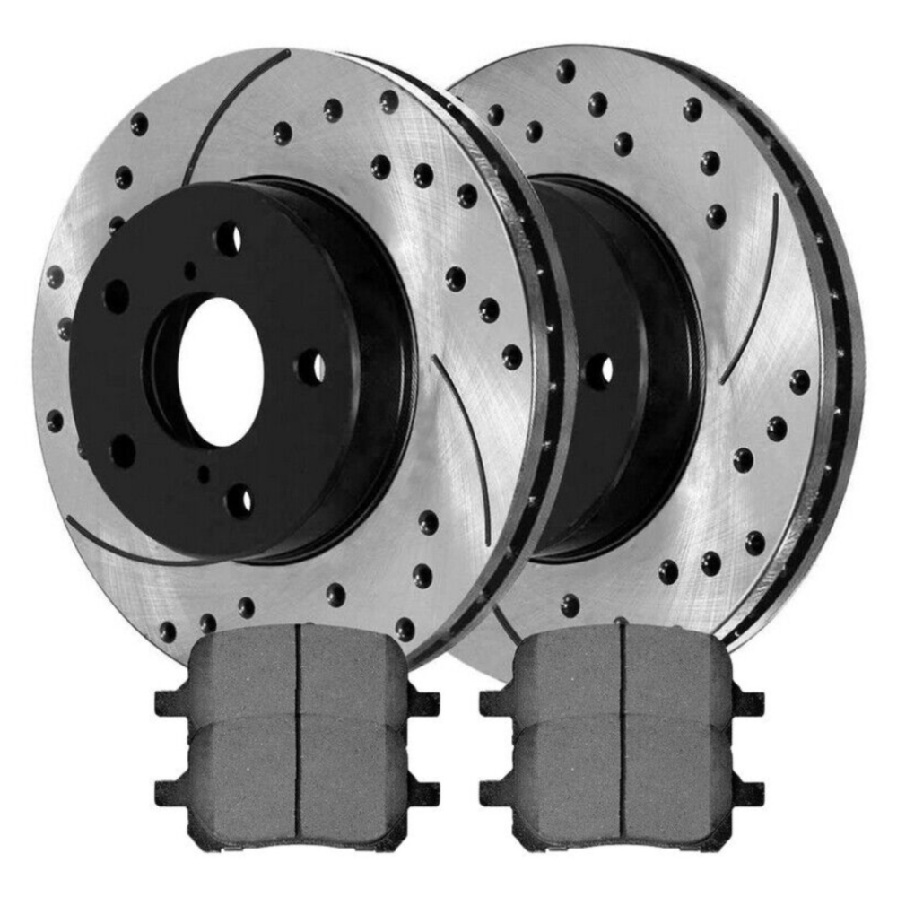 Front Drilled Slotted Brake Rotors Black & Pads For Avalon Camry ES300 Solara