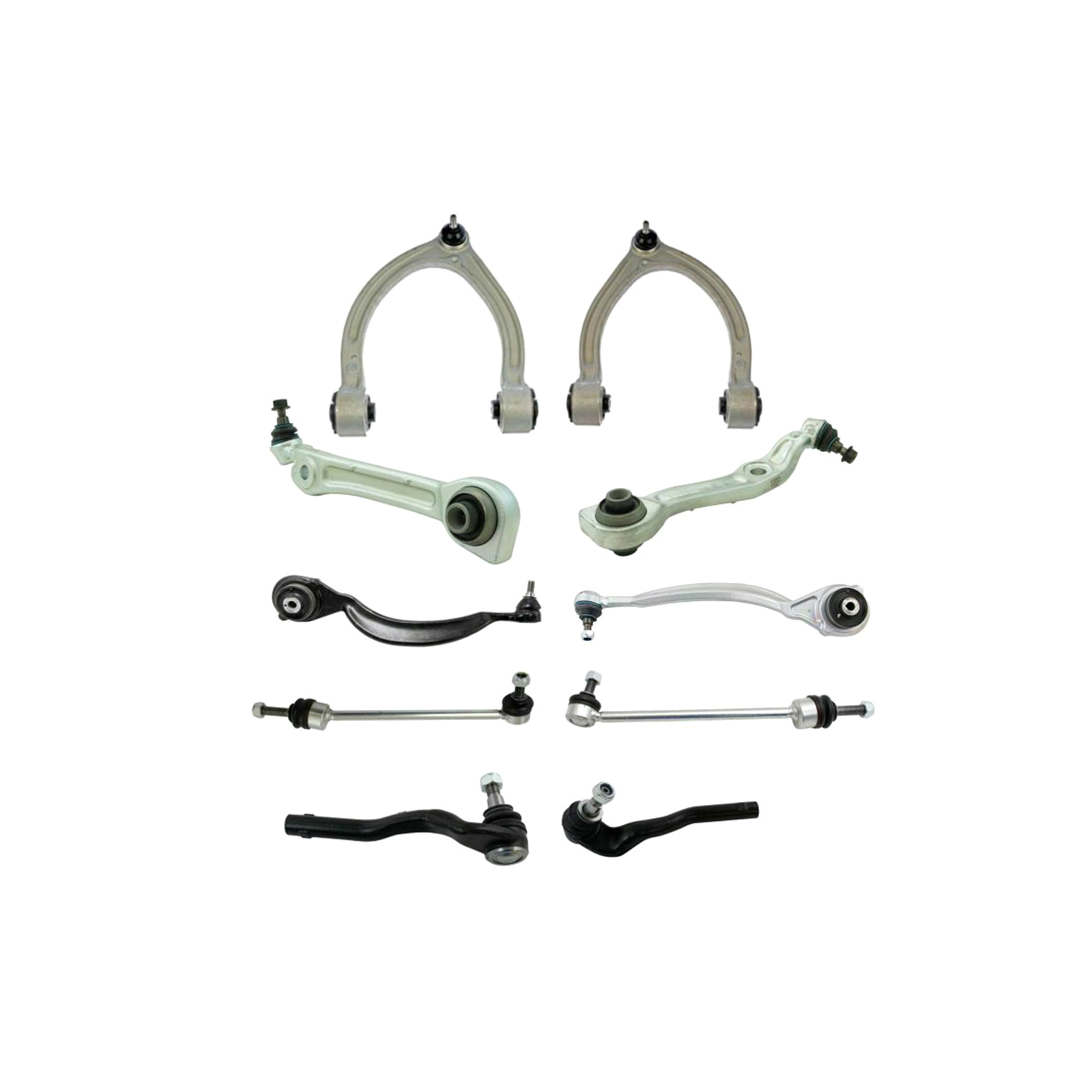 10pc Suspension Kit Upper Lower Control Arms Ball Joints Links Outer Tie Rod