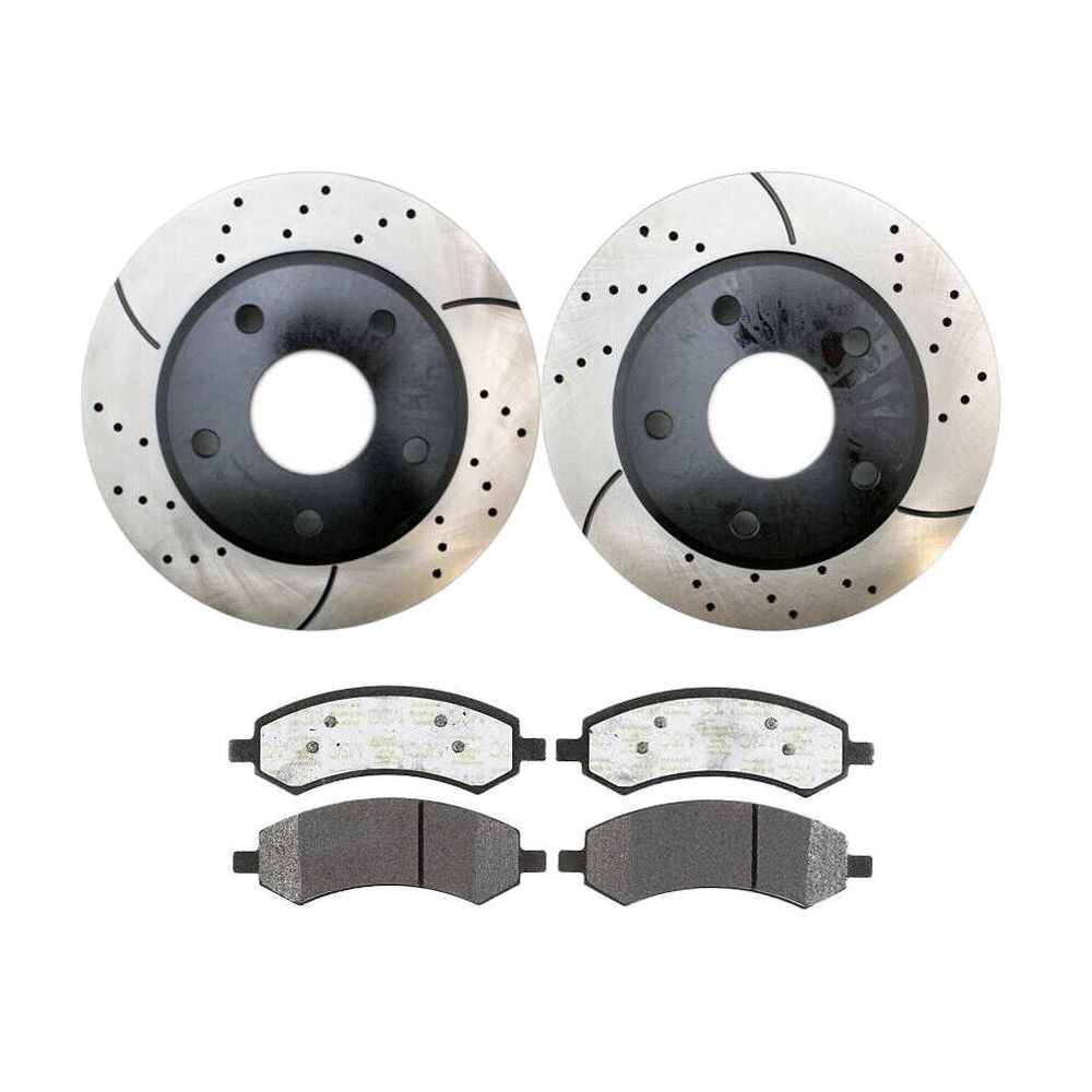 Front Drilled And Slotted Brake Rotors Pads For 2011 Dakota Crew Cab Pickup V6