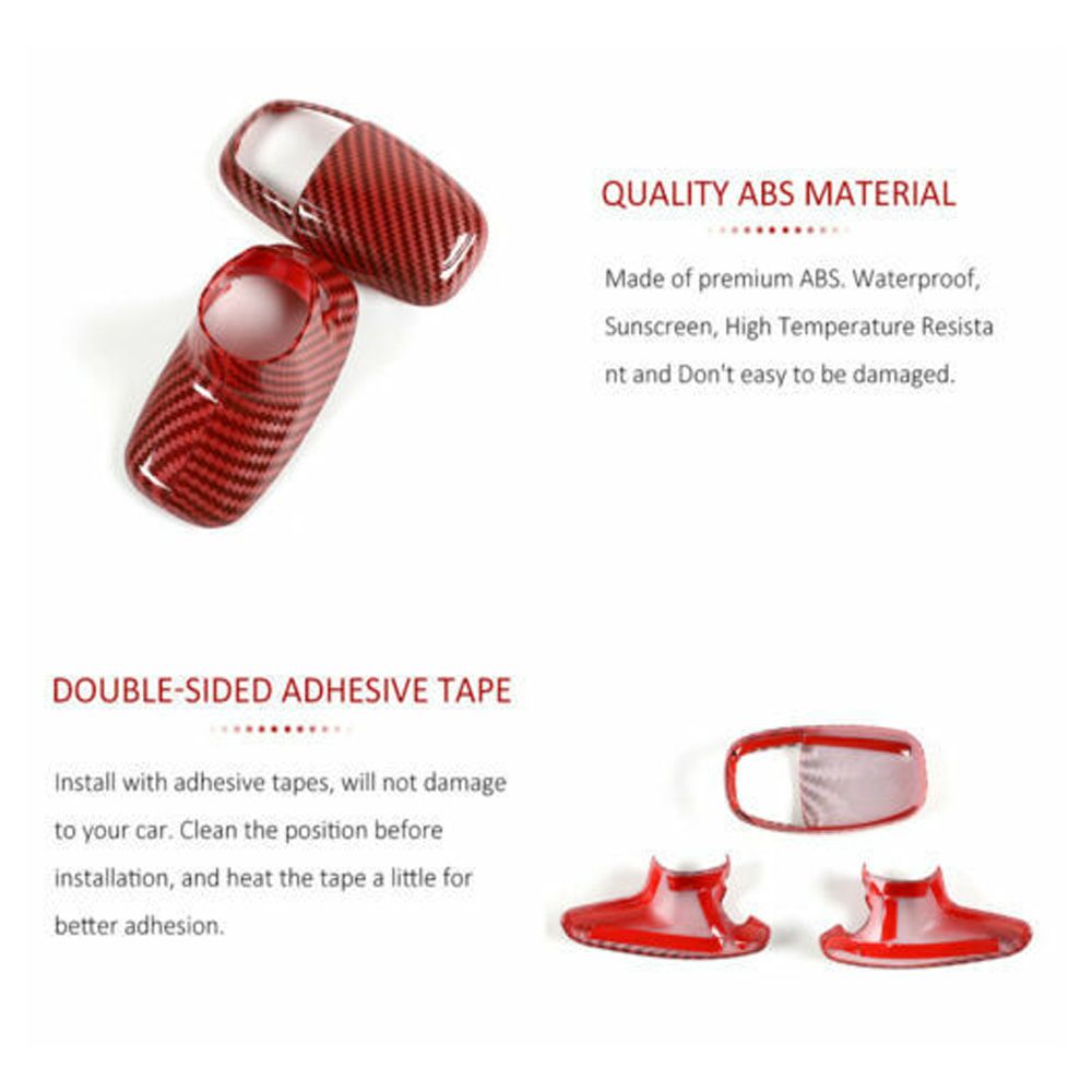 2 Sets Of - 3* Red Carbon Fiber Gear Shift Knob Cover Trim For 2015-2020 Dodge