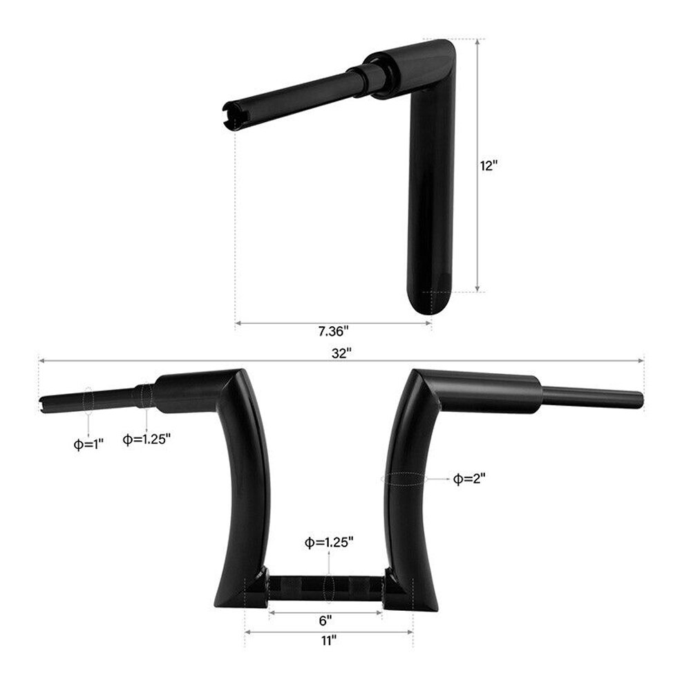 12" Ape Hanger Bar 2" Handlebar Fit For Harley-Davidson Harley Softail Touring