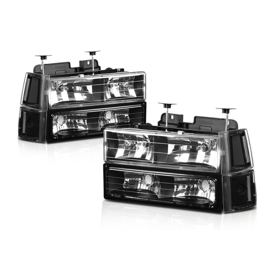 Fits 1994-2000 GMC GMT400 C10 Pickup[Black/Clear]Crystal Corner Headlight+Bumper