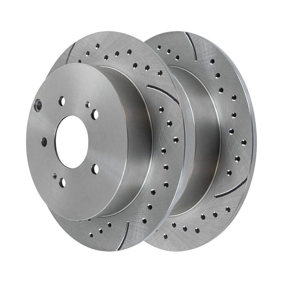 Rear Drilled Slotted Brake Rotors Silver Pair 2 For 2007-2008 Eclipse SE V6