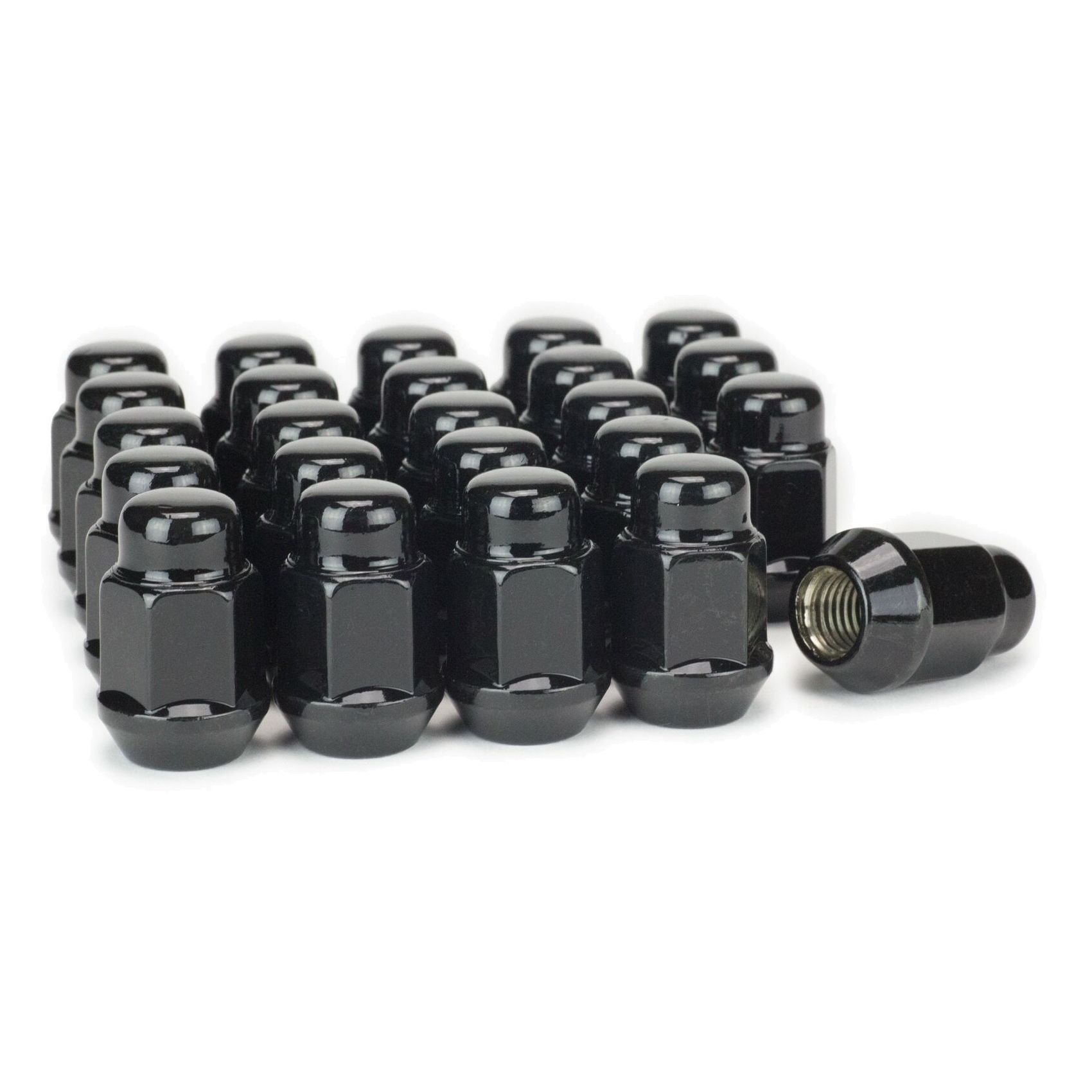 24 Black Bulge Acorn Lug Nuts 12x1.25 Wheel Nut 3/4 Hex For INFINITI Nissan
