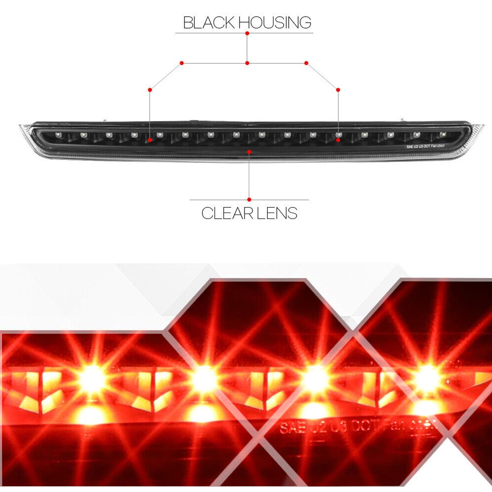 Fits 2007-2014 Suburban/Yukon [Black/Clear] LED Third 3rd Brake Light Tail Lamp