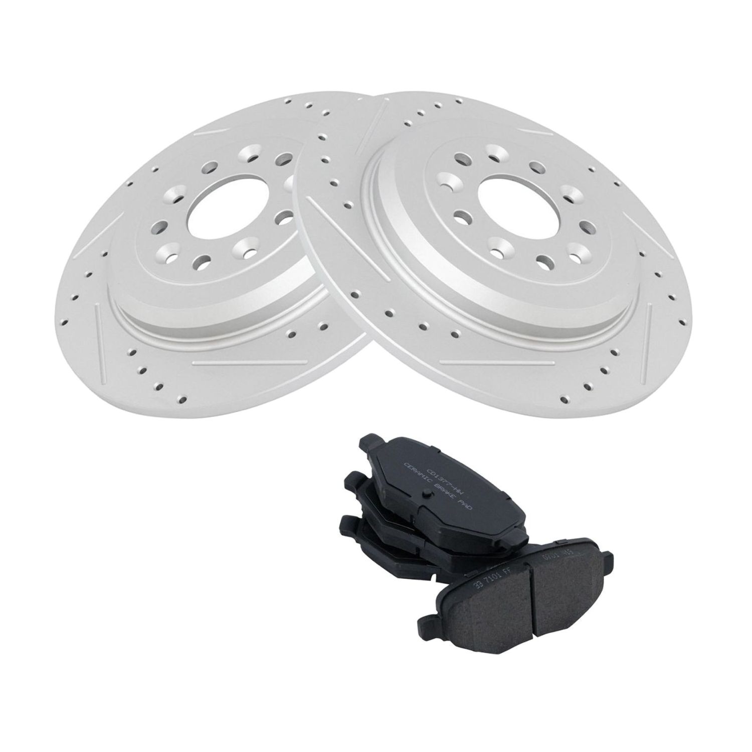 For 10-19 Taurus SEL Sedan Brake Rotor Drilled Slotted & Ceramic Pad Rear Kit