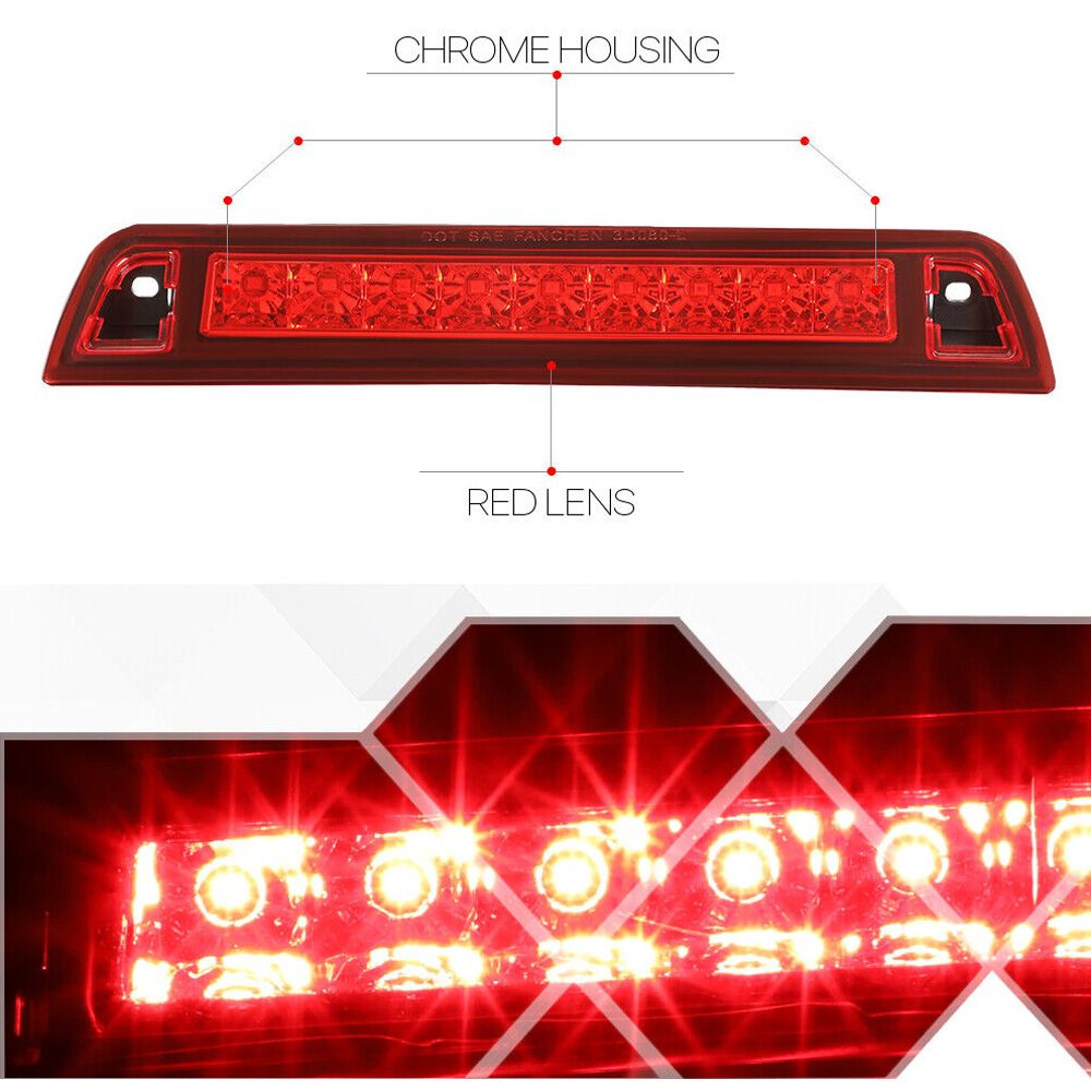 Fits 2006-2014 Honda Ridgeline [Chrome/Red] LED Third 3rd Brake Light Tail Lamp