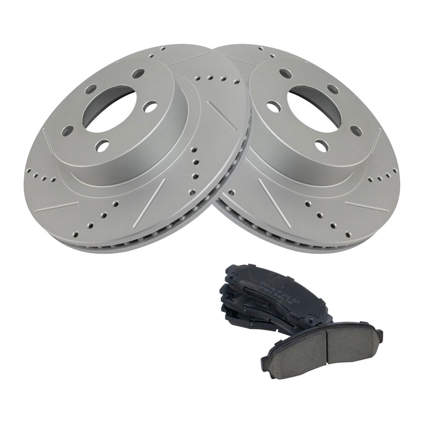 For 03-11 Ranger XL Drilled & Slotted Brake Rotor & Posi Ceramic Pad Front Set