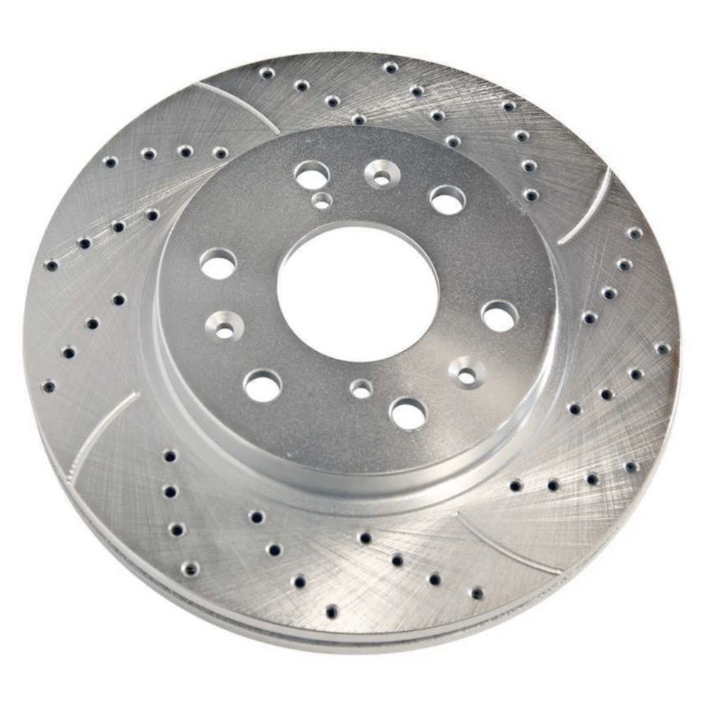 2 Sets Of - Front Drilled Slotted Brake Rotors Silver For Cadillac Chevrolet GMC 5.3L