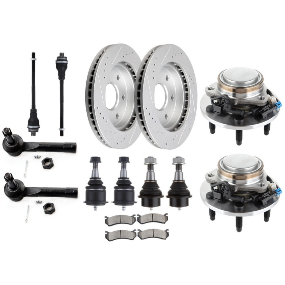 Front Suspension Wheel Hub Bearing + Brake Rotor Pad For Cadillac Chevy GMC