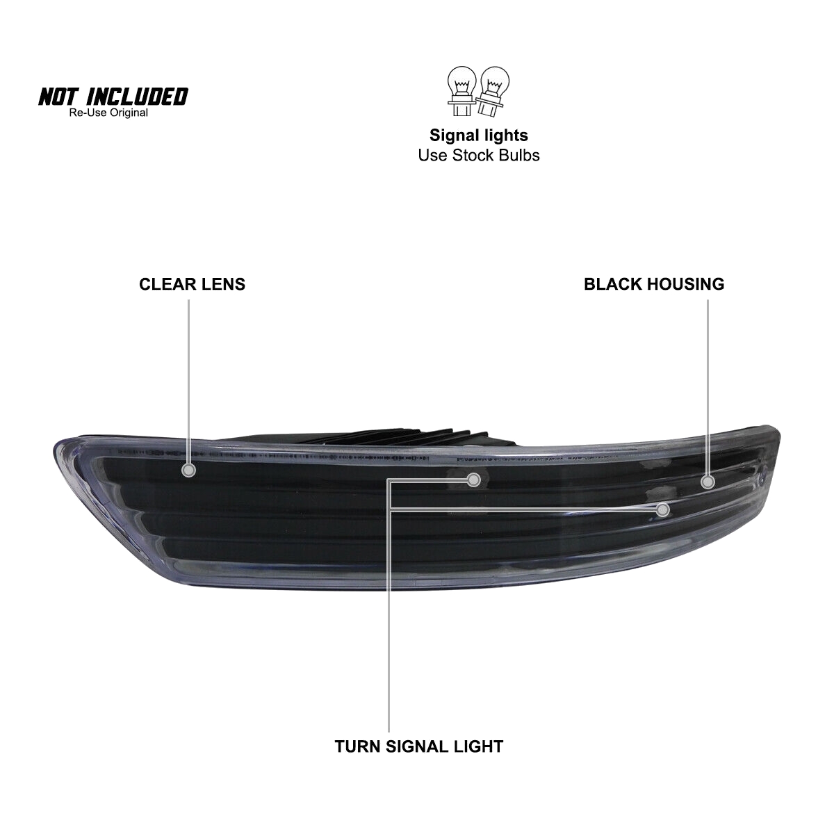 Black Bumper Lights Parking Signal Lamps Left+Right