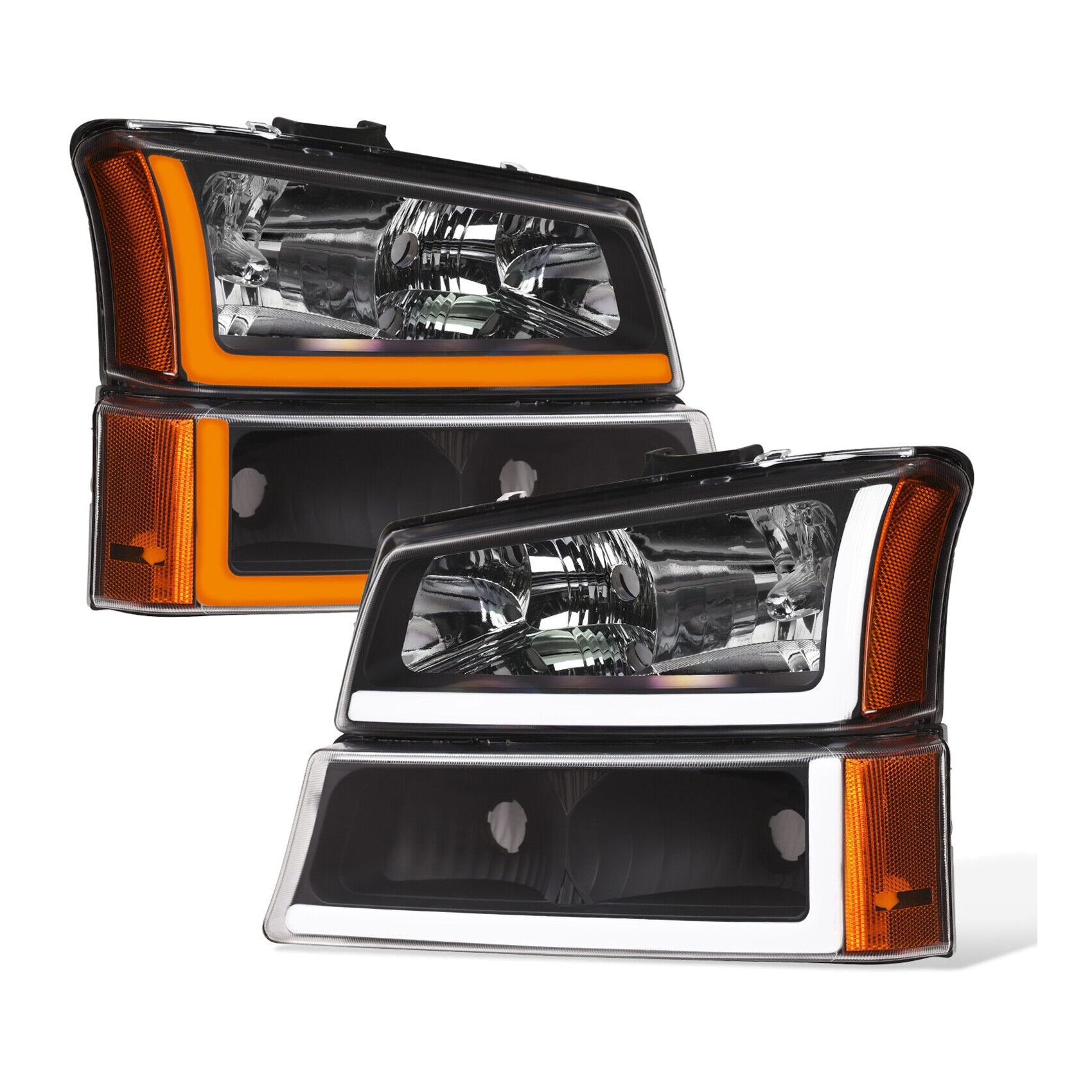 Topline For 03-07 Silverado Switchback Sequential LED Bar Headlights+Bumper Blk