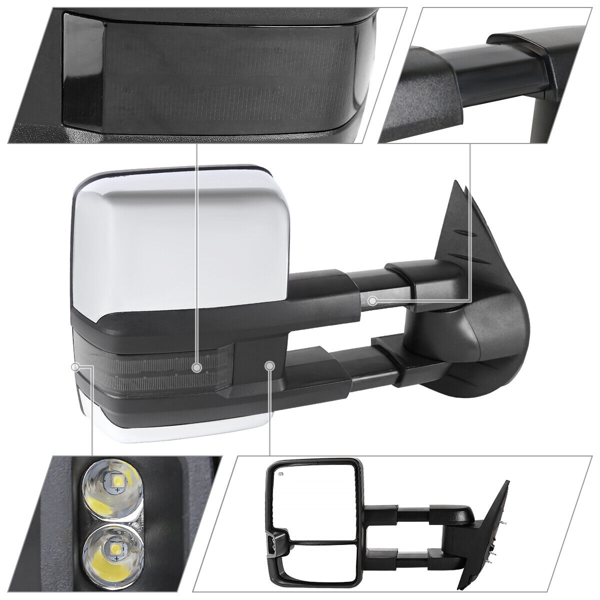Tow Mirrors Silverado 1500 Chrome Power Heated+Smoke LED Signal