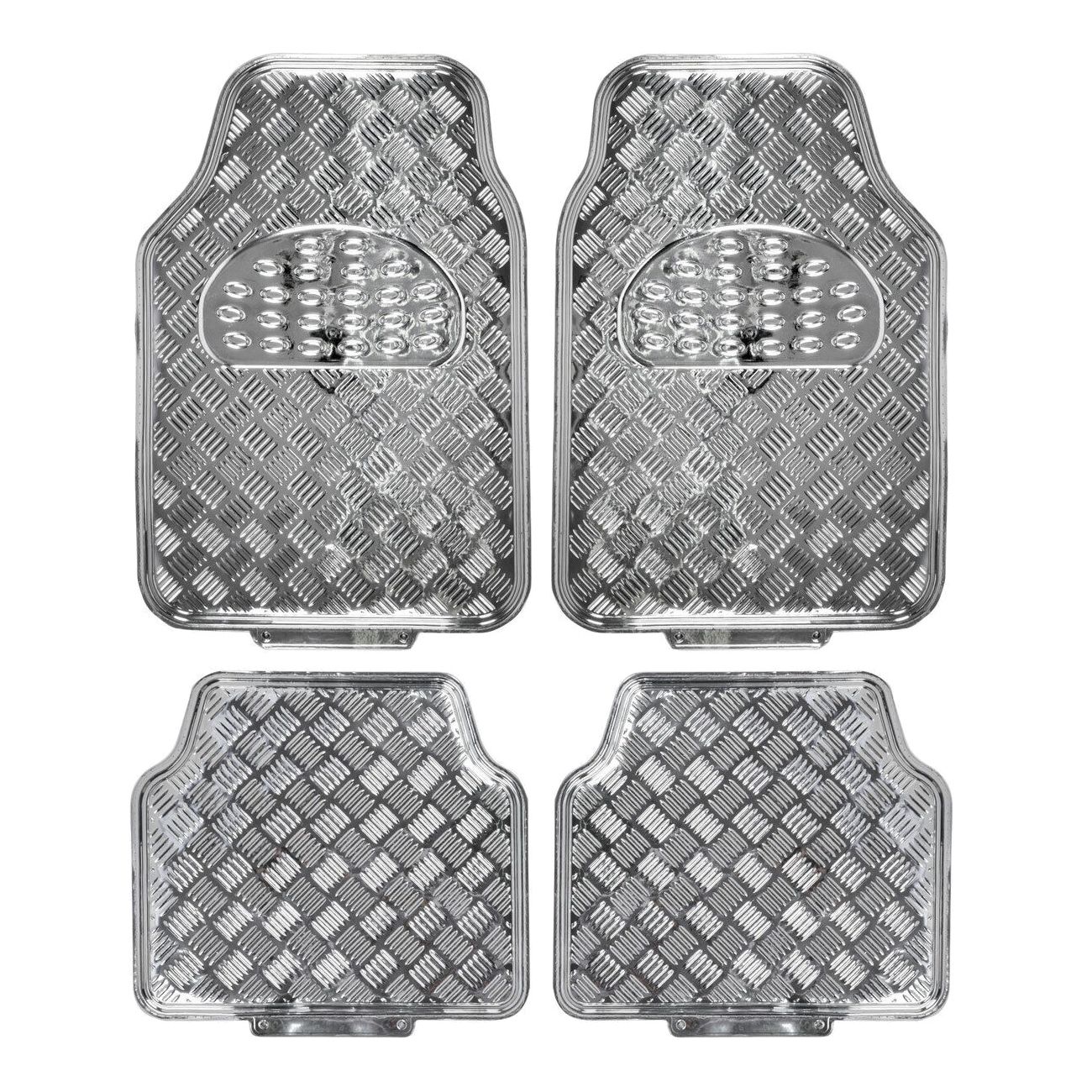 Full Metal Design Car Floor Mats Heavy Duty Metallic 4pc Front Rear Set Silver