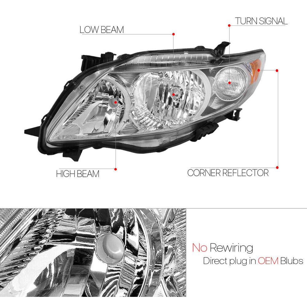 Fits 2009-2010 Toyota Corolla[Chrome/Clear]Amber Corner Headlight Headlamp Lamp