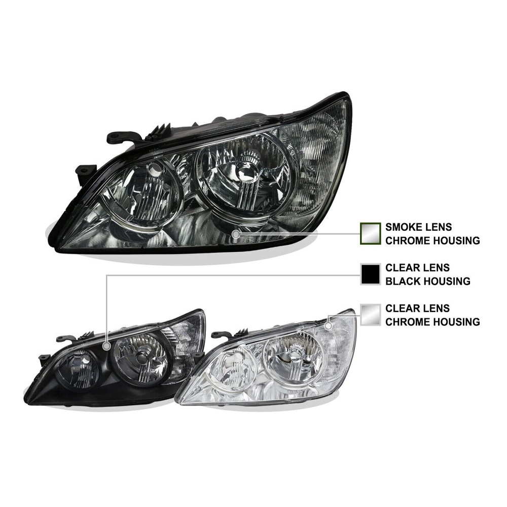 Black Headlights Assembly Lamps Left+Right Pair