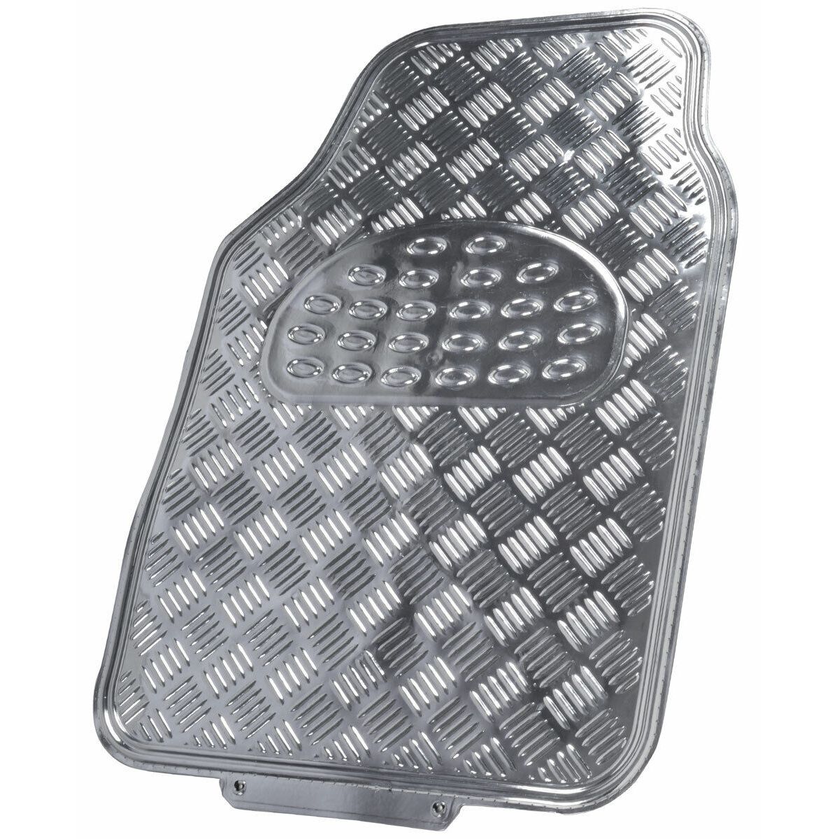 Full Metal Design Car Floor Mats Heavy Duty Metallic 4pc Front Rear Set Silver