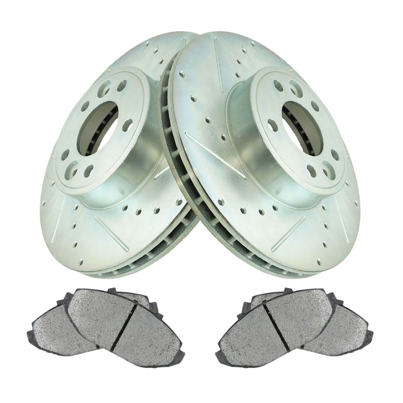 For 98-02 Grand Marquis Front Metallic Brake Pad & Drilled Slotted Coated Rotor